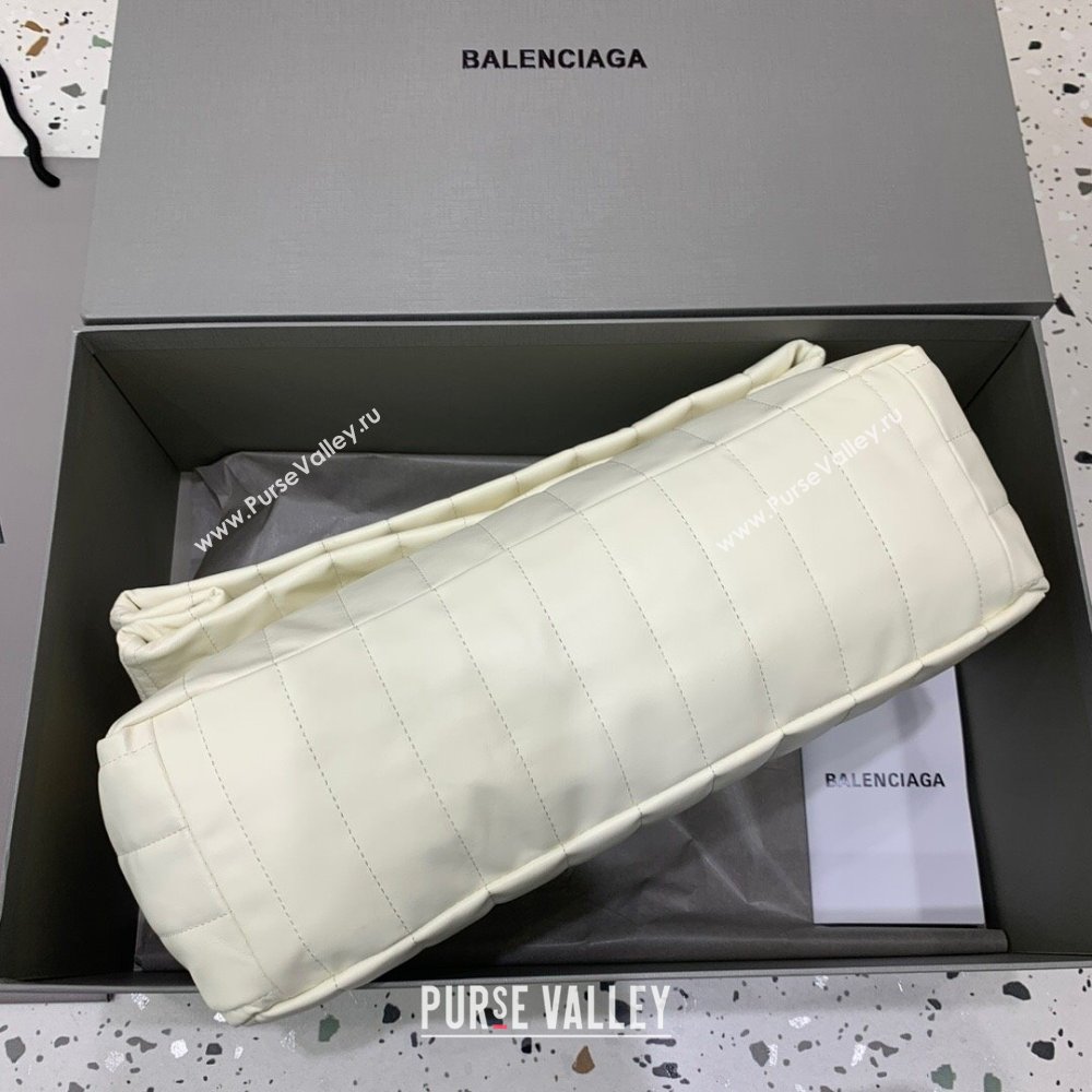 Balenciaga Monaco Medium Chain Bag in off white quilted thin calfskin, aged-silver hardware 2023 (JM-231211108)