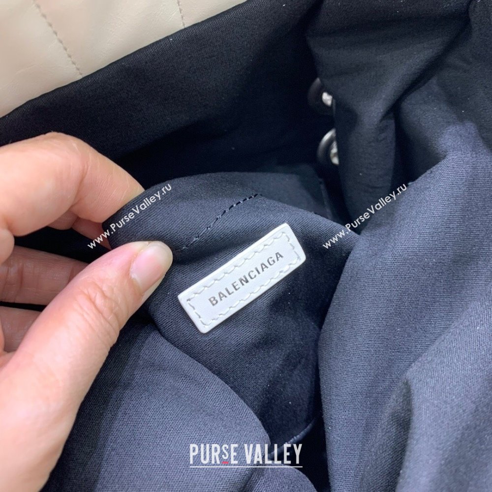 Balenciaga Monaco Medium Chain Bag in off white quilted thin calfskin, aged-silver hardware 2023 (JM-231211108)