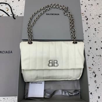 Balenciaga Monaco Small Chain Bag in off white quilted thin calfskin, aged-silver hardware 2023 (JM-231211109)