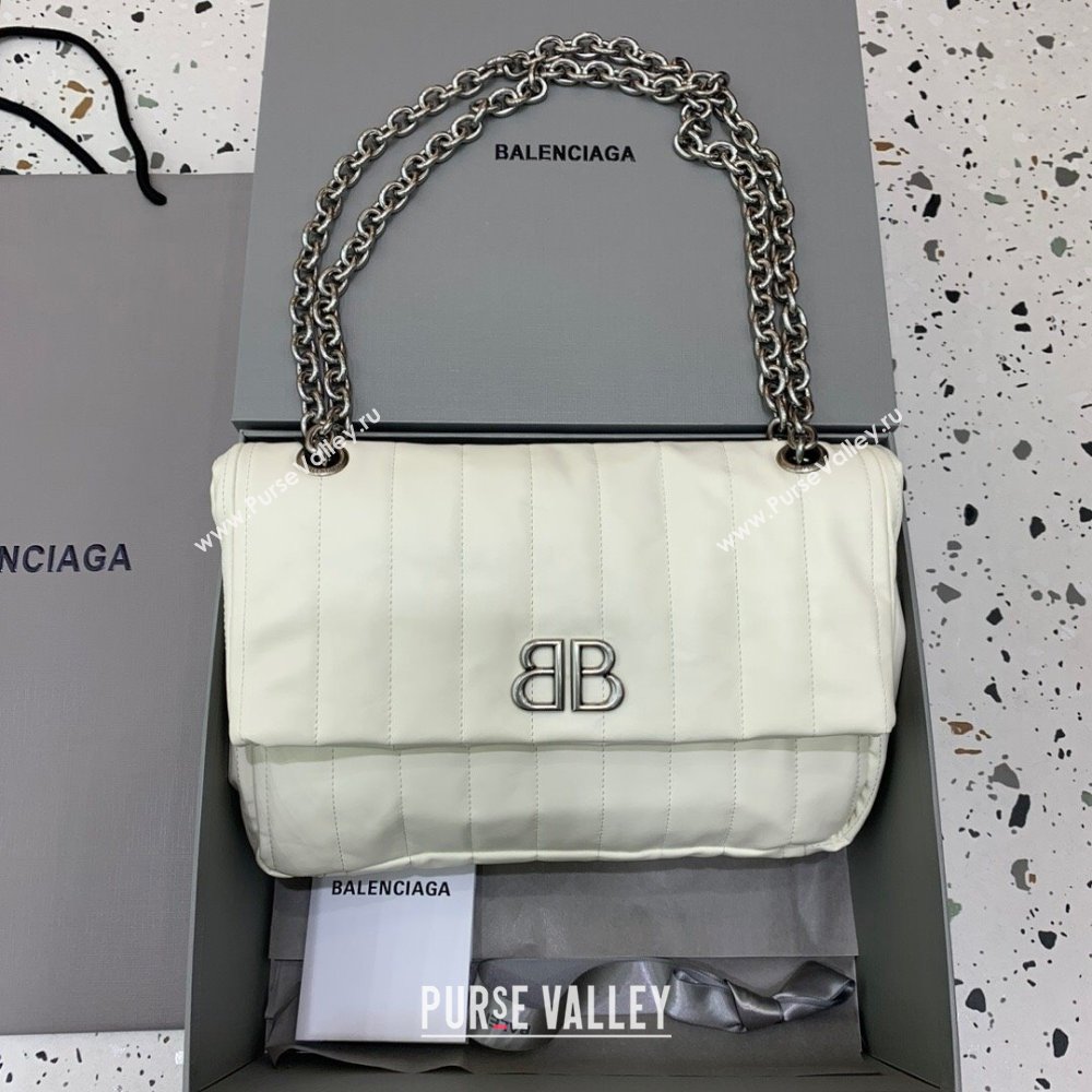 Balenciaga Monaco Small Chain Bag in off white quilted thin calfskin, aged-silver hardware 2023 (JM-231211109)