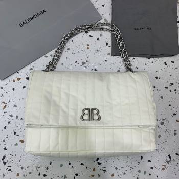 Balenciaga Monaco Large Chain Bag in off white quilted thin calfskin, aged-silver hardware 2023 (JM-231211107)