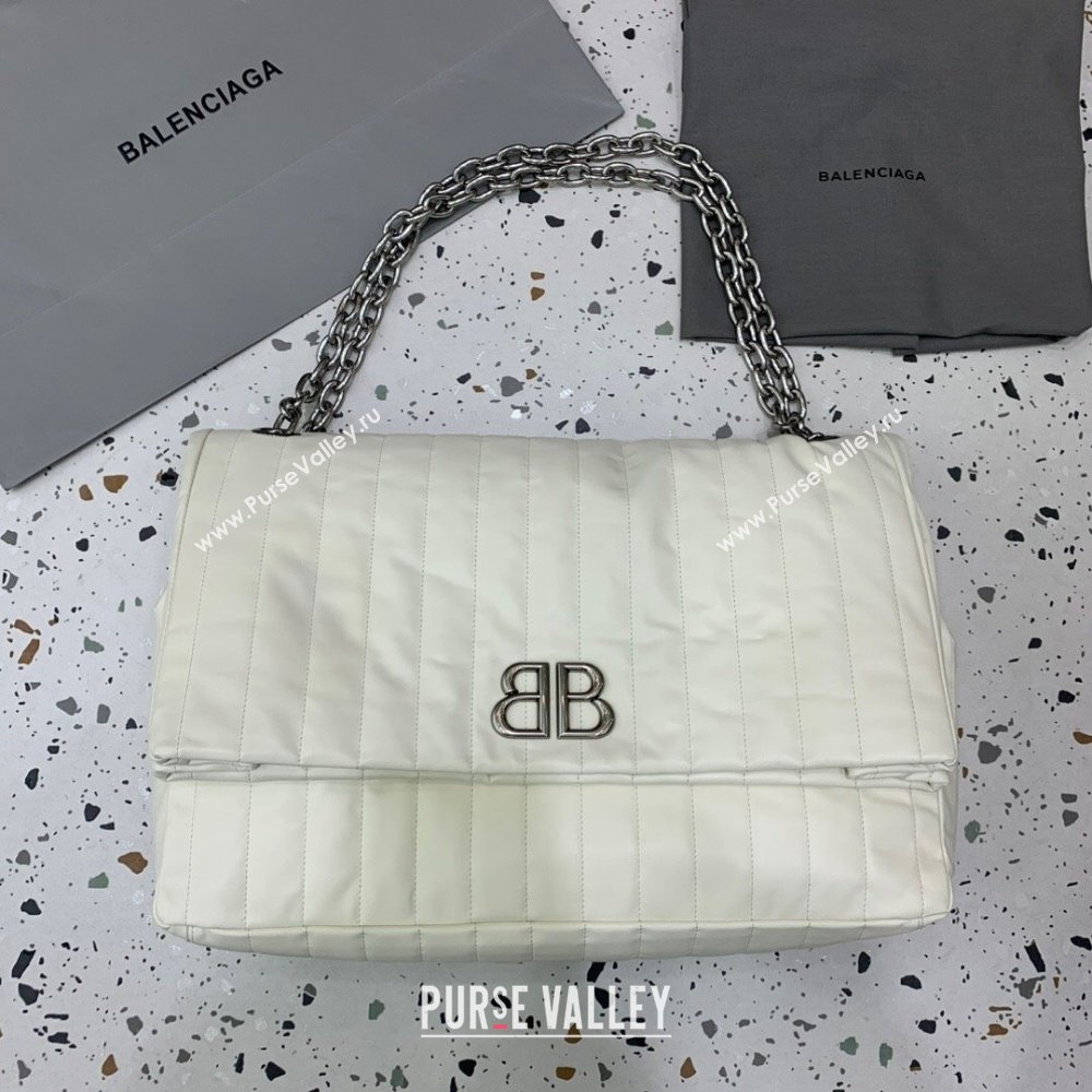 Balenciaga Monaco Large Chain Bag in off white quilted thin calfskin, aged-silver hardware 2023 (JM-231211107)