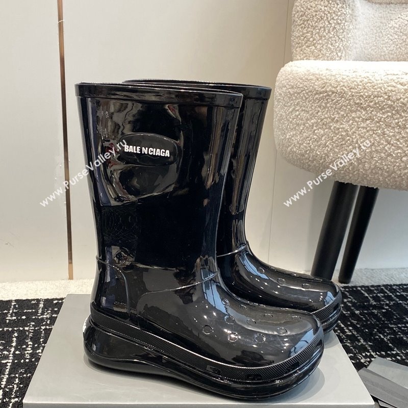 Balenciaga Patent Rubber Rain Boots Black 2024 0321 (KL-240321126)