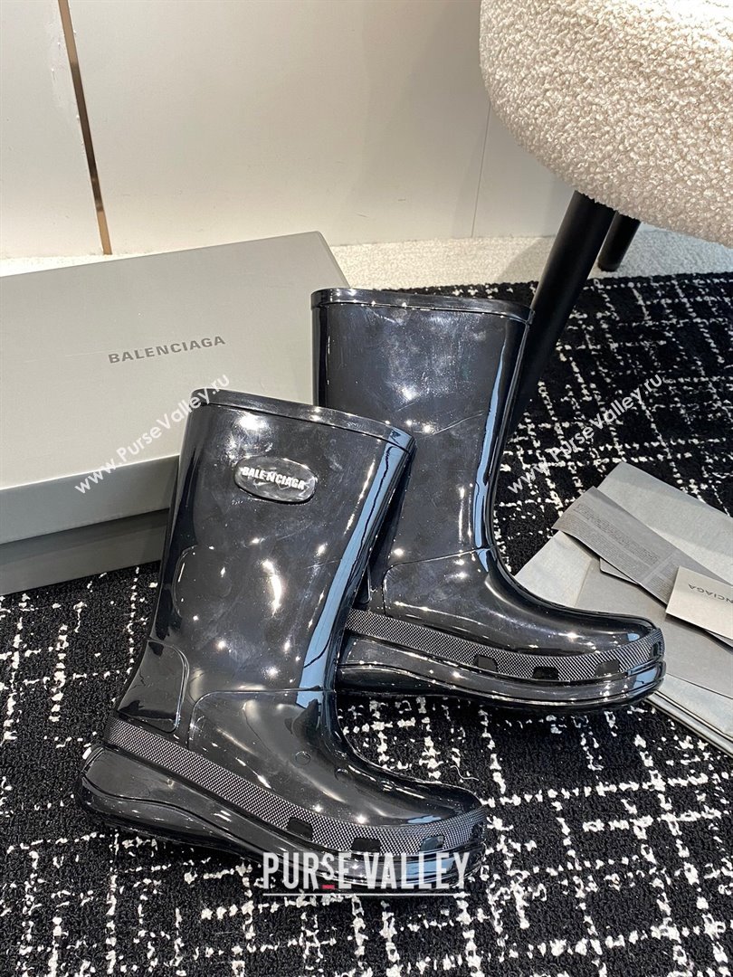 Balenciaga Patent Rubber Rain Boots Black 2024 0321 (KL-240321126)