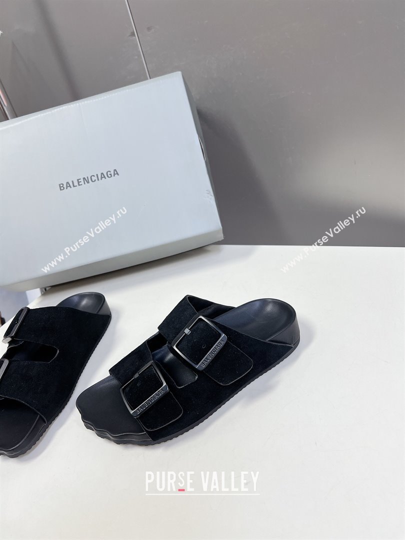 Balenciaga Sunday Flat Slide Sandals in Suede Black 2024 (MD-240321130)