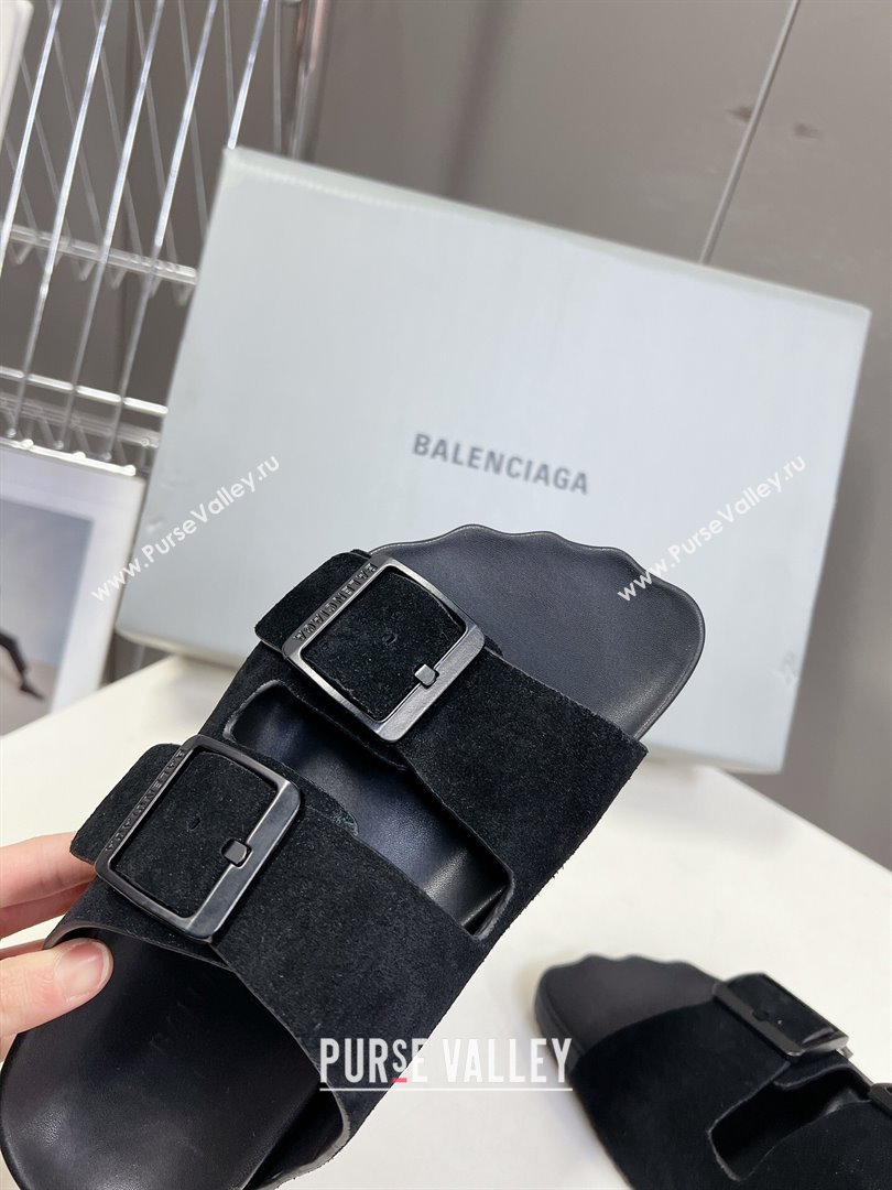 Balenciaga Sunday Flat Slide Sandals in Suede Black 2024 (MD-240321130)