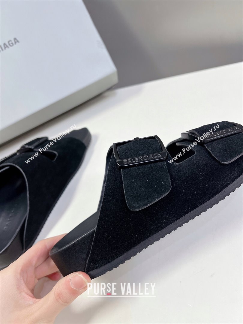 Balenciaga Sunday Flat Slide Sandals in Suede Black 2024 (MD-240321130)