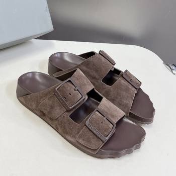 Balenciaga Sunday Flat Slide Sandals in Suede Grey 2024 (MD-240321131)