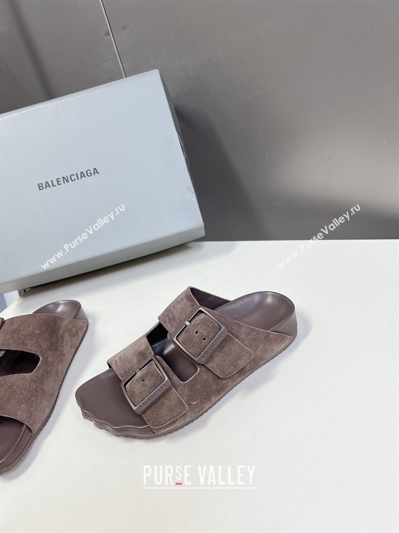 Balenciaga Sunday Flat Slide Sandals in Suede Grey 2024 (MD-240321131)