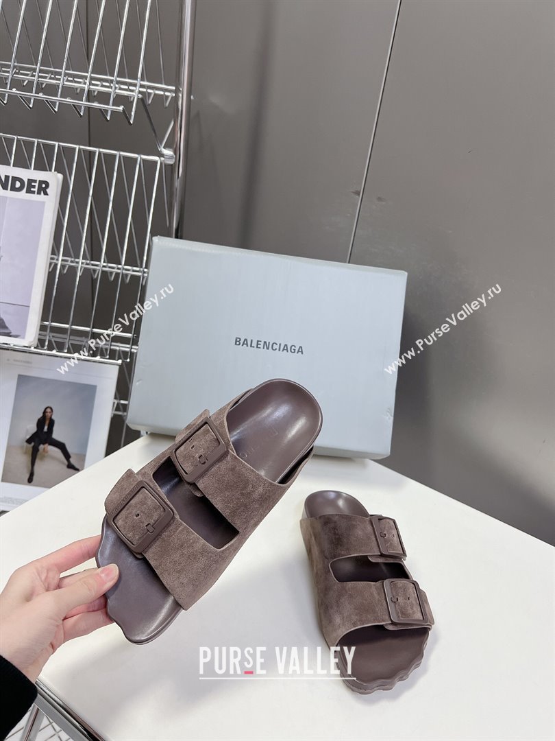 Balenciaga Sunday Flat Slide Sandals in Suede Grey 2024 (MD-240321131)