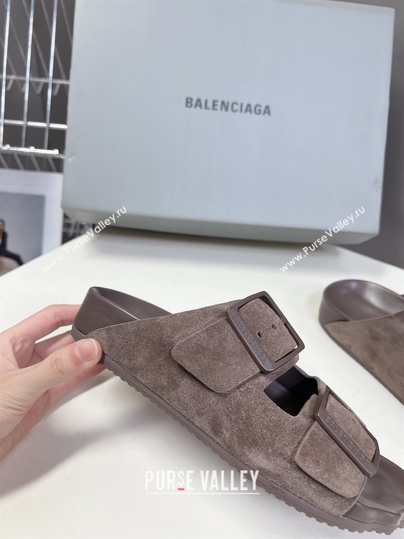 Balenciaga Sunday Flat Slide Sandals in Suede Grey 2024 (MD-240321131)