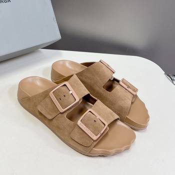 Balenciaga Sunday Flat Slide Sandals in Suede Camel 2024 (MD-240321132)