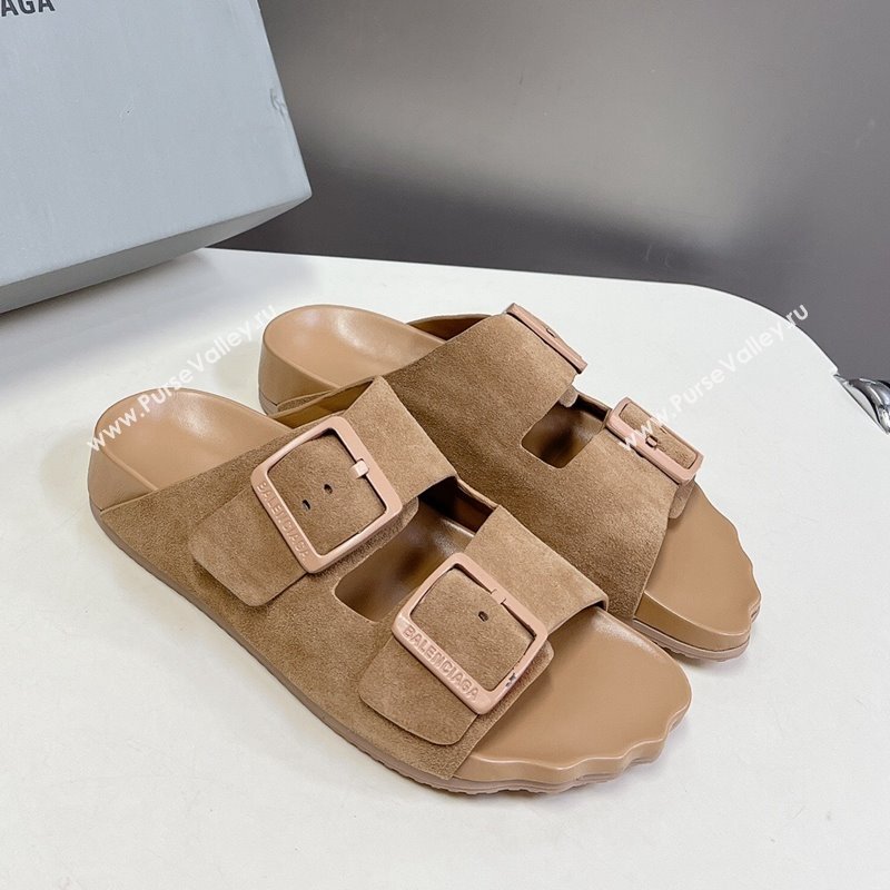 Balenciaga Sunday Flat Slide Sandals in Suede Camel 2024 (MD-240321132)