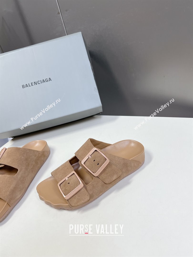 Balenciaga Sunday Flat Slide Sandals in Suede Camel 2024 (MD-240321132)