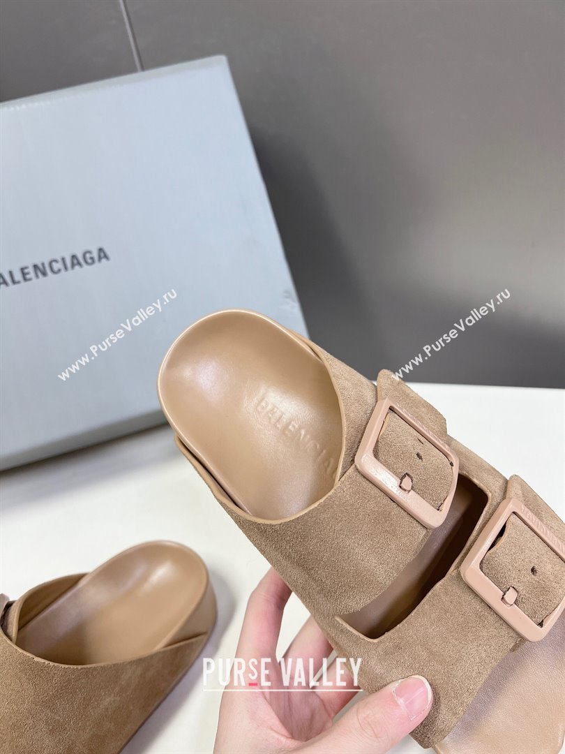 Balenciaga Sunday Flat Slide Sandals in Suede Camel 2024 (MD-240321132)