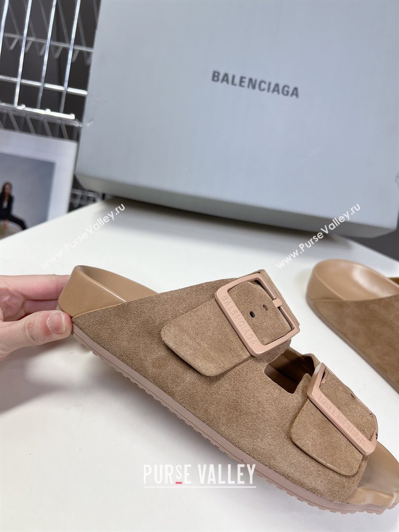 Balenciaga Sunday Flat Slide Sandals in Suede Camel 2024 (MD-240321132)