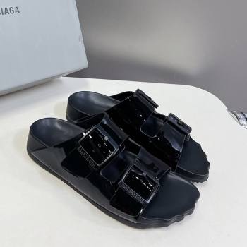 Balenciaga Sunday Flat Slide Sandals in Patent Leather Black 2024 (MD-240321133)