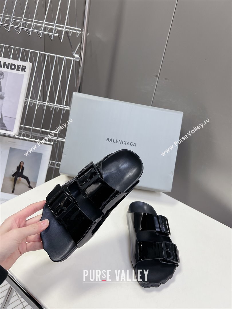 Balenciaga Sunday Flat Slide Sandals in Patent Leather Black 2024 (MD-240321133)