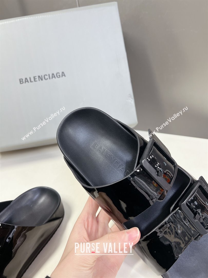 Balenciaga Sunday Flat Slide Sandals in Patent Leather Black 2024 (MD-240321133)