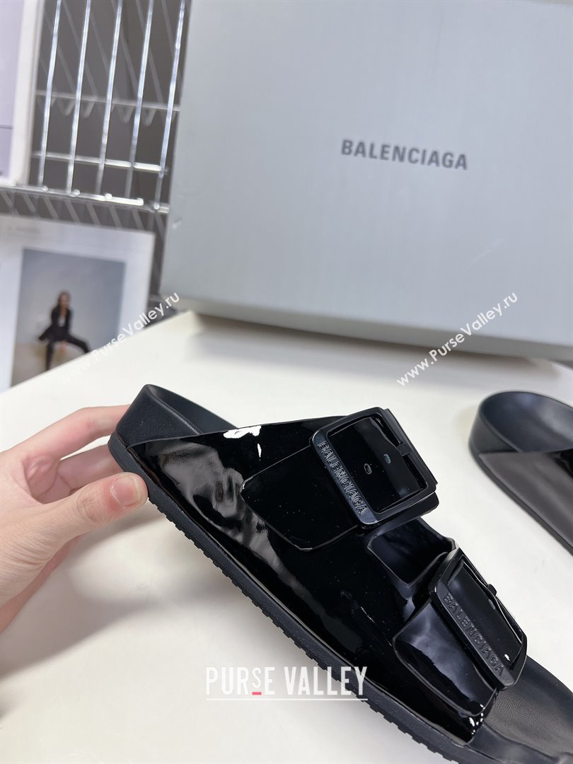 Balenciaga Sunday Flat Slide Sandals in Patent Leather Black 2024 (MD-240321133)