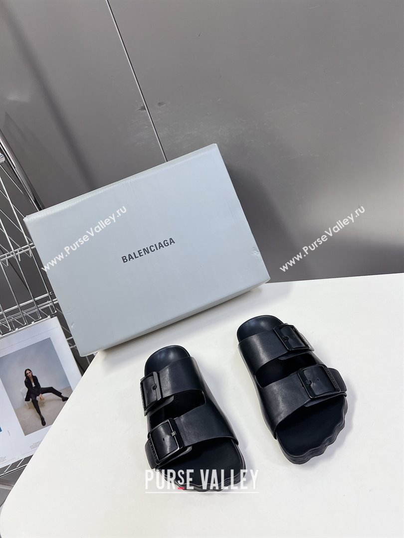 Balenciaga Sunday Flat Slide Sandals in Calf Leather Black 2024 (MD-240321134)