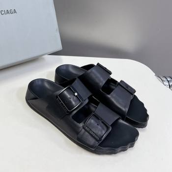 Balenciaga Sunday Flat Slide Sandals in Calf Leather Black 2024 (MD-240321134)