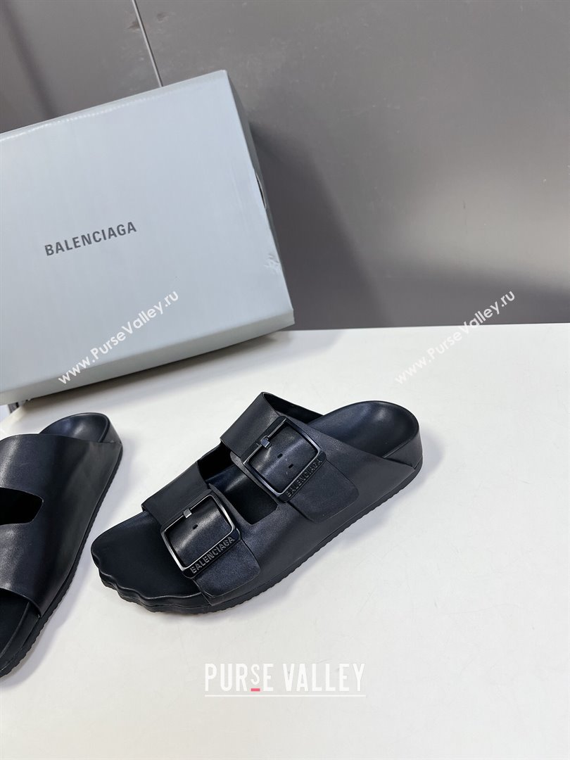 Balenciaga Sunday Flat Slide Sandals in Calf Leather Black 2024 (MD-240321134)