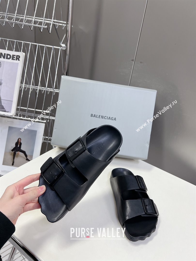 Balenciaga Sunday Flat Slide Sandals in Calf Leather Black 2024 (MD-240321134)