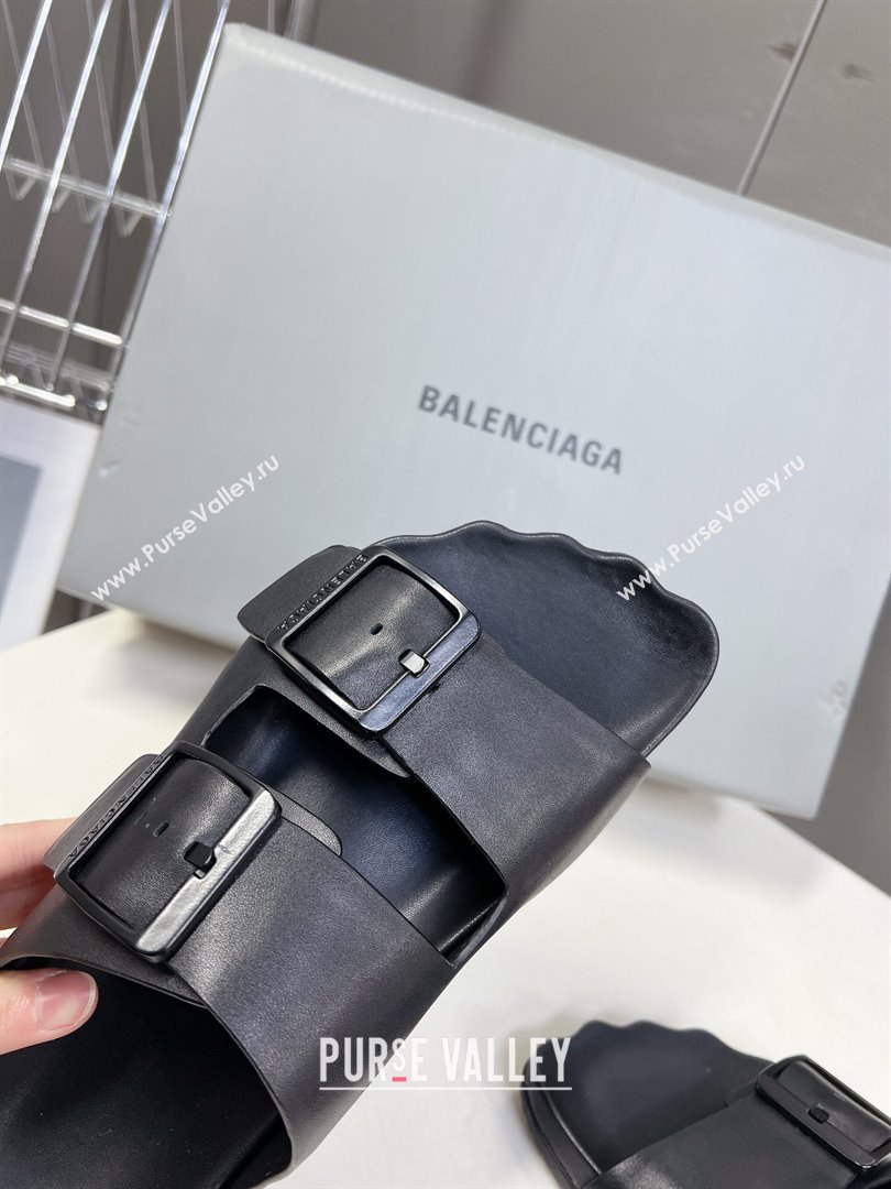 Balenciaga Sunday Flat Slide Sandals in Calf Leather Black 2024 (MD-240321134)