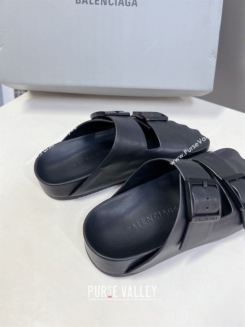 Balenciaga Sunday Flat Slide Sandals in Calf Leather Black 2024 (MD-240321134)