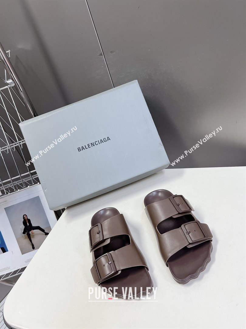 Balenciaga Sunday Flat Slide Sandals in Calf Leather Grey 2024 (MD-240321135)