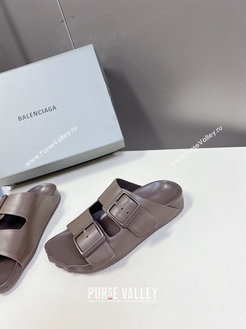 Balenciaga Sunday Flat Slide Sandals in Calf Leather Grey 2024 (MD-240321135)