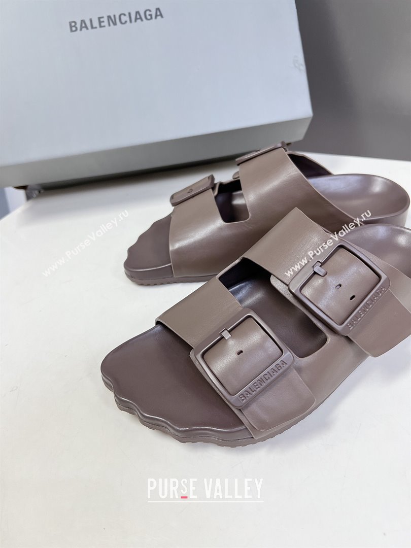 Balenciaga Sunday Flat Slide Sandals in Calf Leather Grey 2024 (MD-240321135)