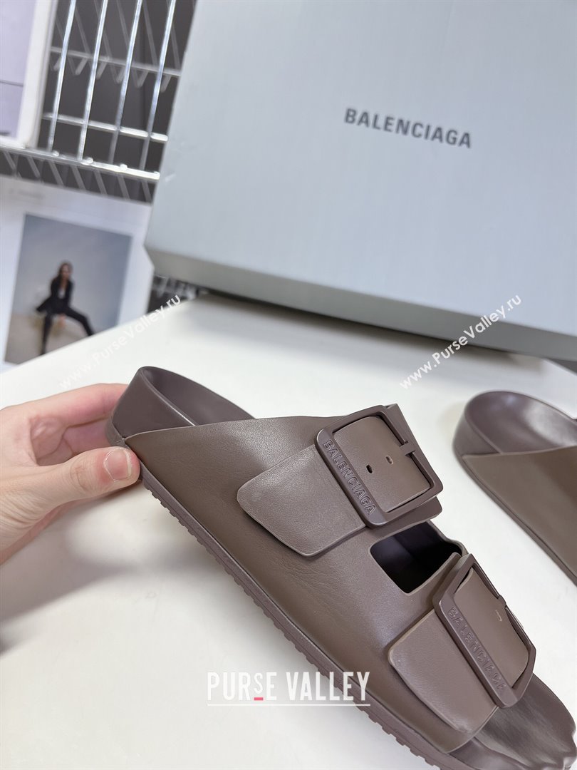 Balenciaga Sunday Flat Slide Sandals in Calf Leather Grey 2024 (MD-240321135)