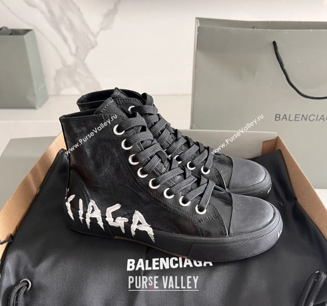 Balenciaga Paris Black Calfskin High-Top Sneakers with Graffiti 2024 0531 (KL-240531127)