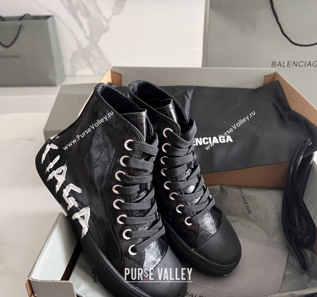 Balenciaga Paris Black Calfskin High-Top Sneakers with Graffiti 2024 0531 (KL-240531127)