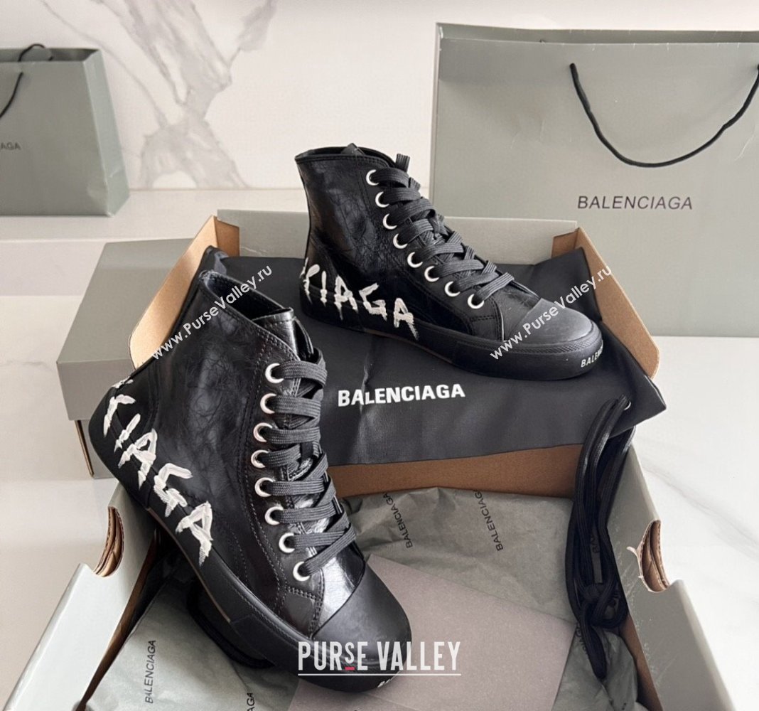 Balenciaga Paris Black Calfskin High-Top Sneakers with Graffiti 2024 0531 (KL-240531127)