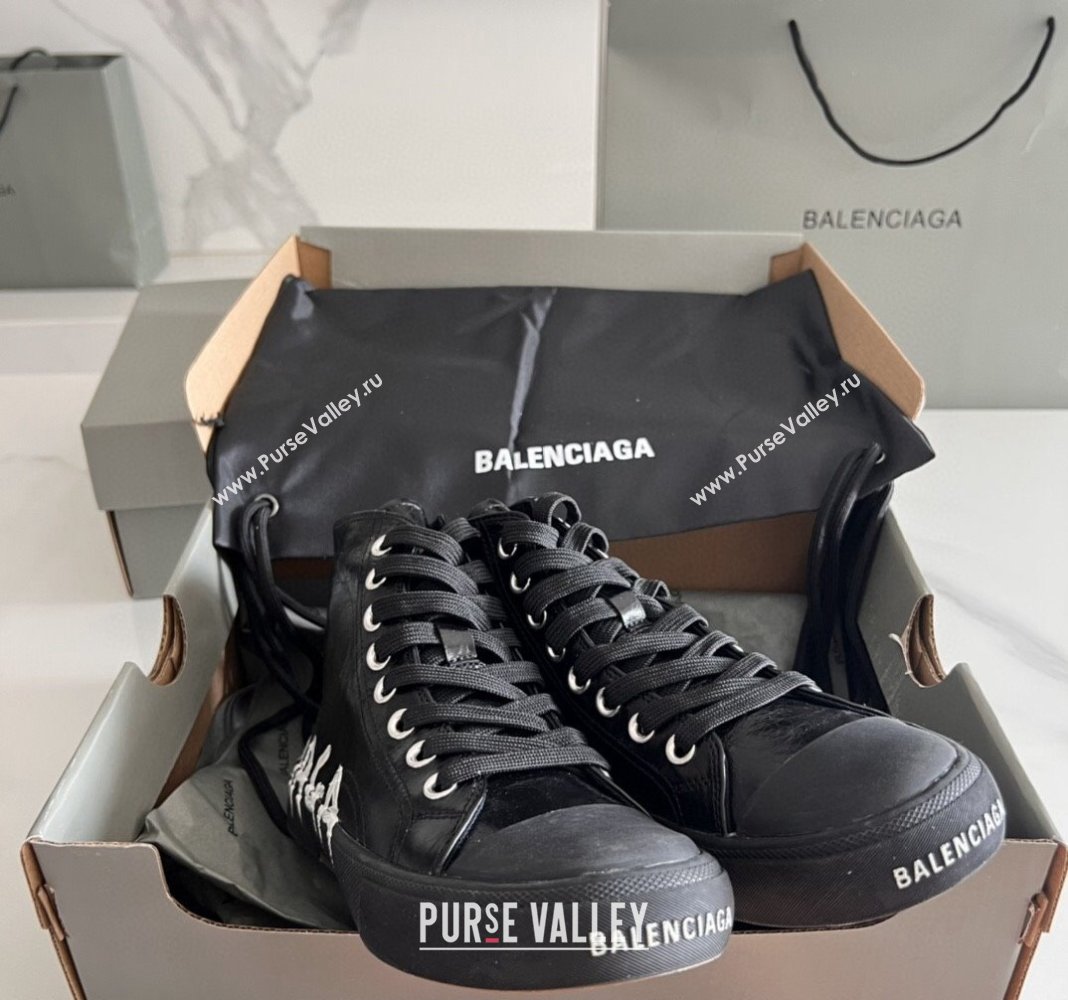 Balenciaga Paris Black Calfskin High-Top Sneakers with Graffiti 2024 0531 (KL-240531127)