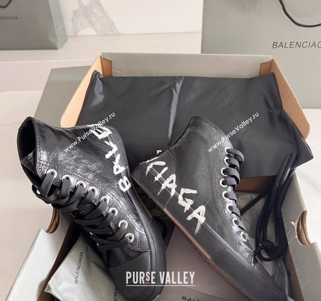 Balenciaga Paris Black Calfskin High-Top Sneakers with Graffiti 2024 0531 (KL-240531127)