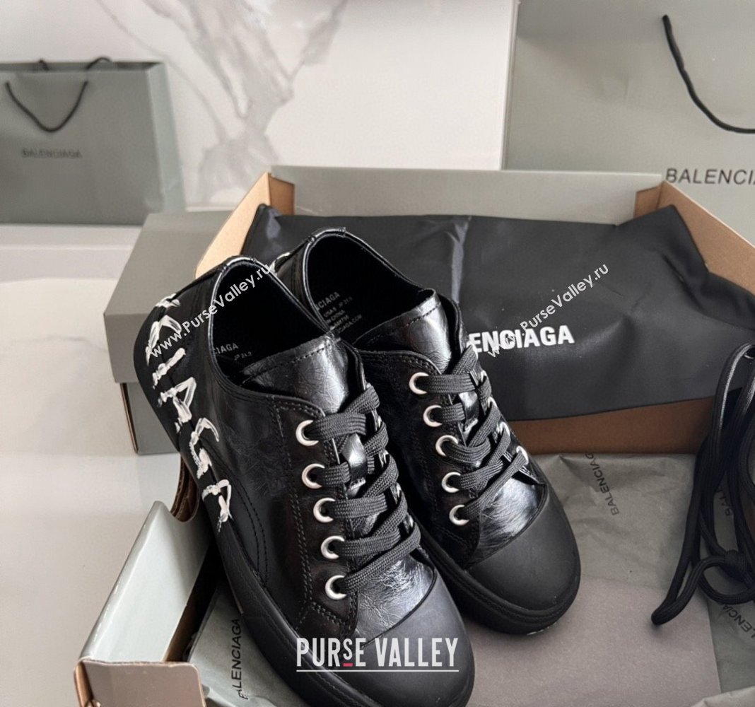 Balenciaga Paris Black Calfskin Low-Top Sneakers with Graffiti 2024 0531 (KL-240531128)