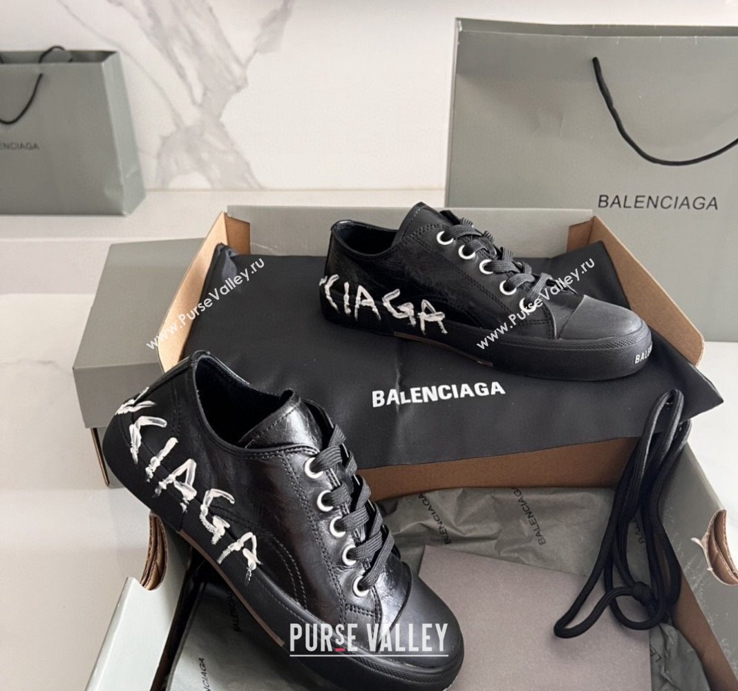 Balenciaga Paris Black Calfskin Low-Top Sneakers with Graffiti 2024 0531 (KL-240531128)