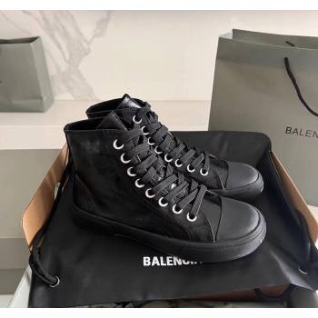 Balenciaga Paris Black Calfskin Leather High-Top Sneakers 2024 0531 (KL-240531129)