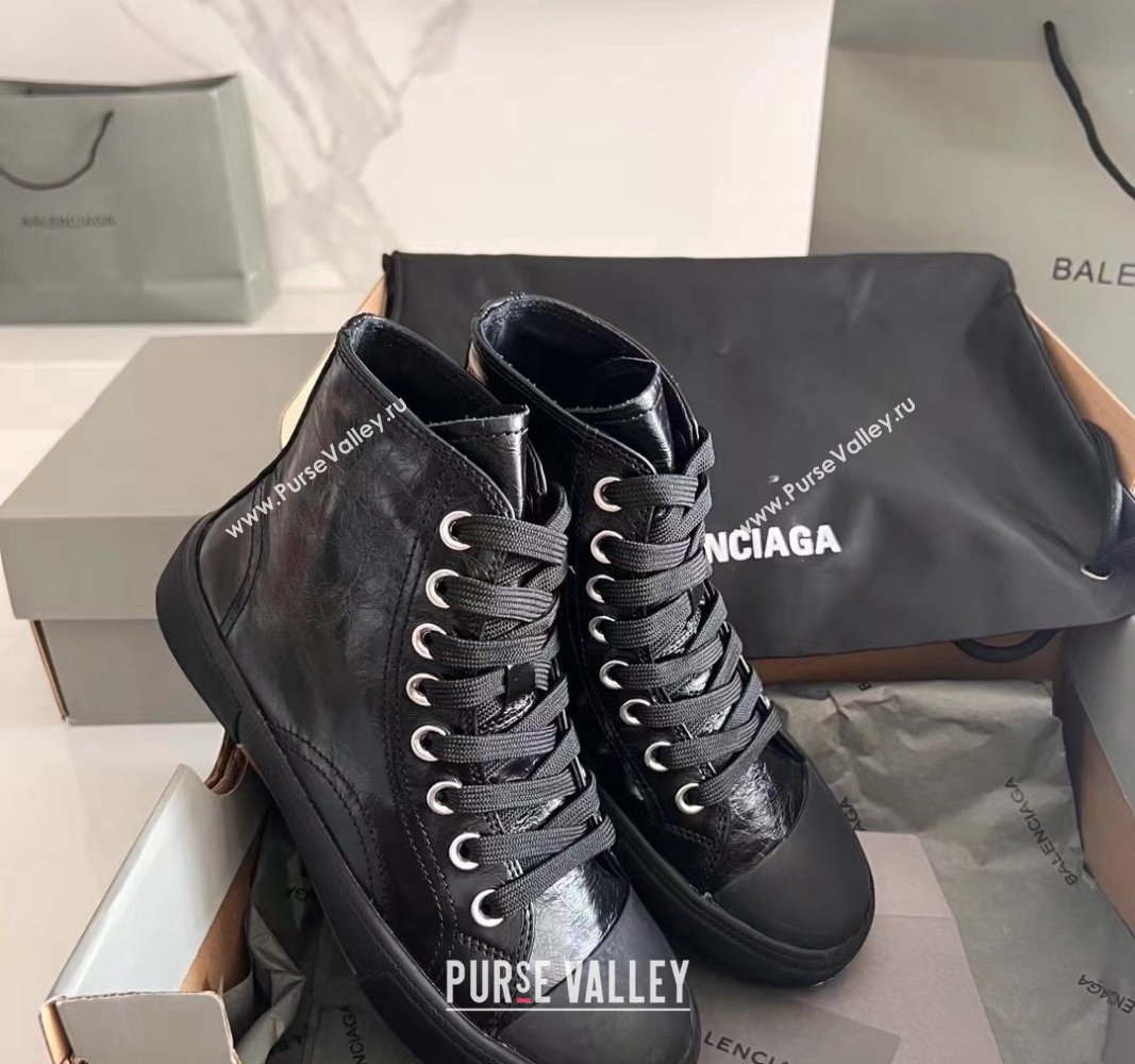 Balenciaga Paris Black Calfskin Leather High-Top Sneakers 2024 0531 (KL-240531129)