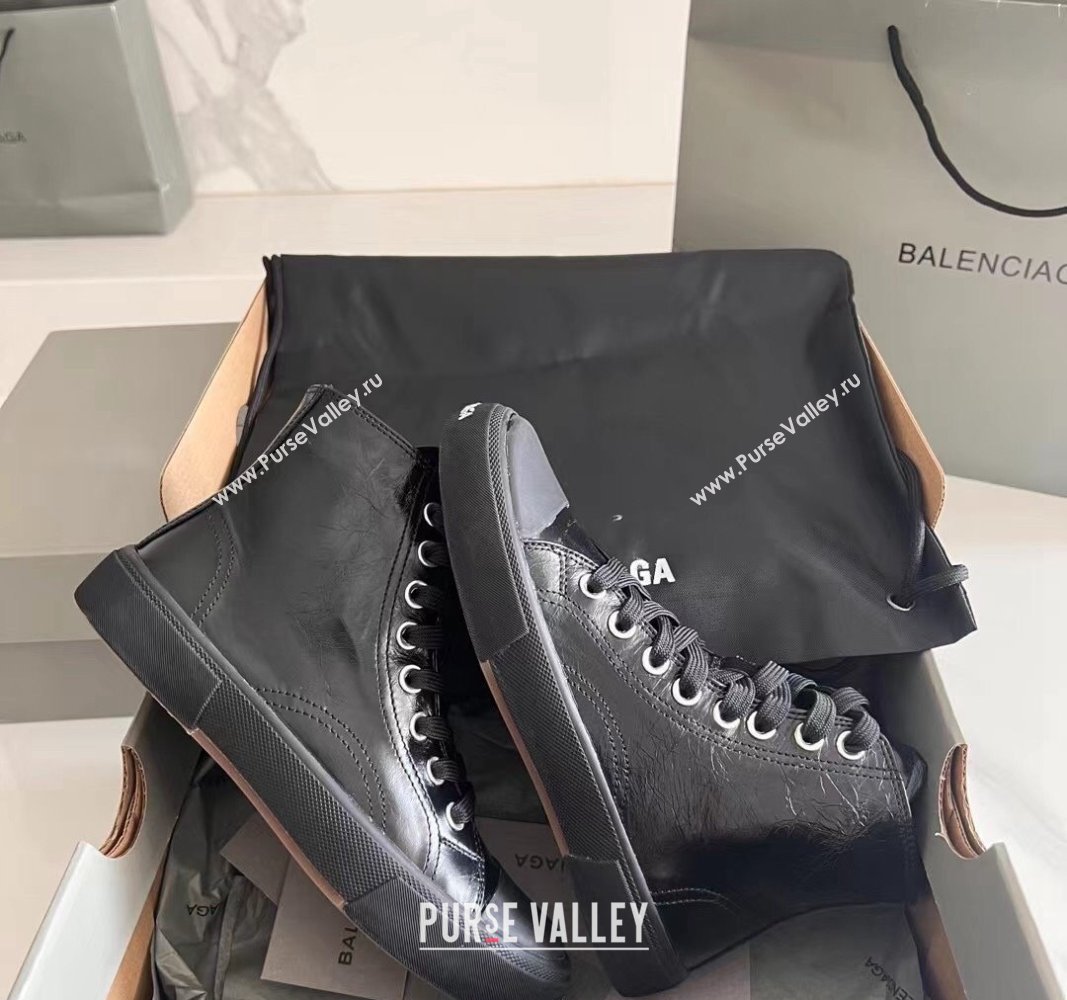 Balenciaga Paris Black Calfskin Leather High-Top Sneakers 2024 0531 (KL-240531129)