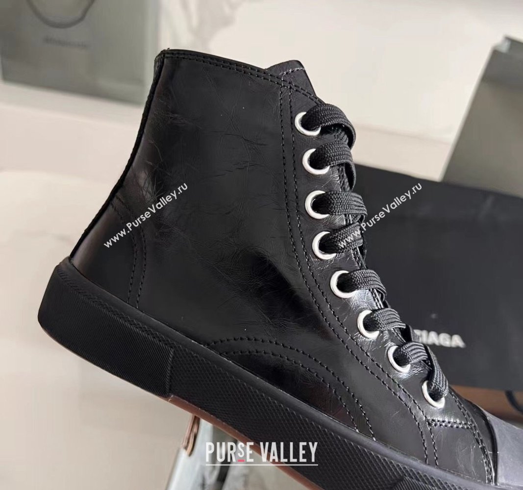 Balenciaga Paris Black Calfskin Leather High-Top Sneakers 2024 0531 (KL-240531129)