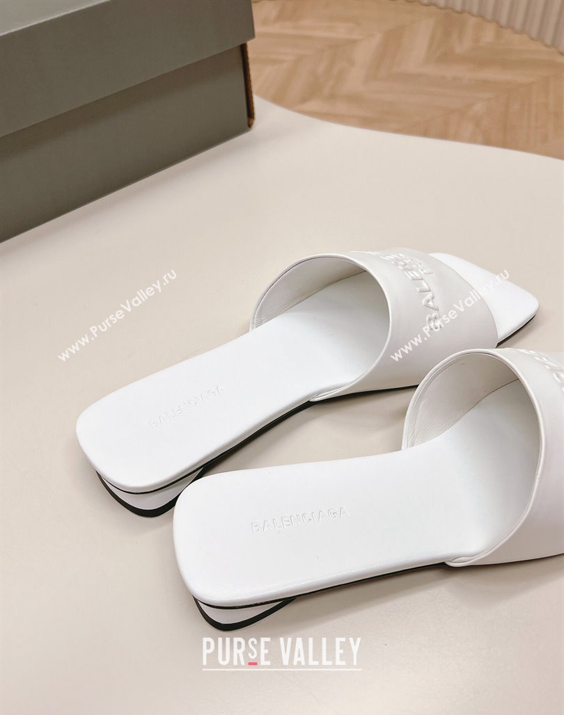 Balenciaga Duty Free Flat Slide Sandals in Calfskin White 2024 (MD-240629025)