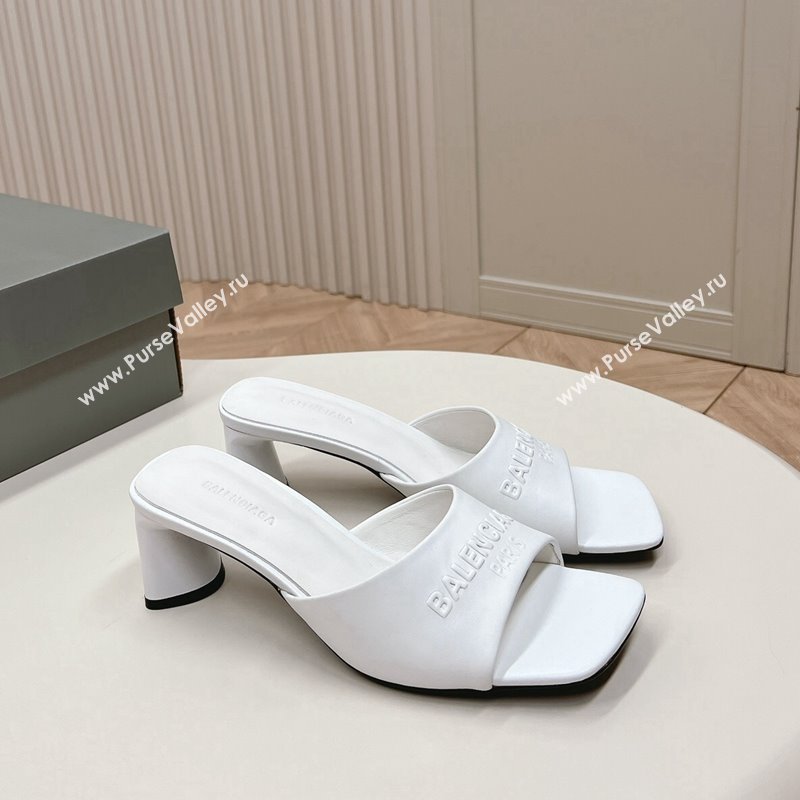 Balenciaga Duty Free Heel Slide Sandals 6cm in Calfskin White 2024 (MD-240629020)