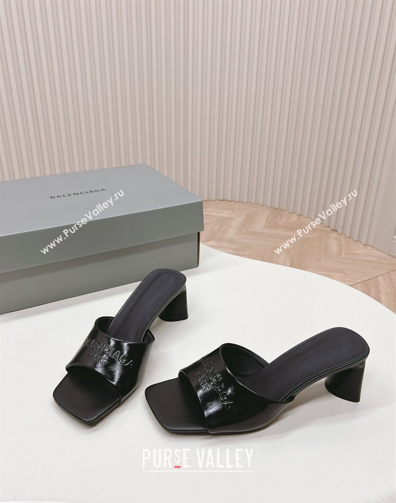 Balenciaga Duty Free Heel Slide Sandals 6cm in Calfskin Black 2024 (MD-240629016)