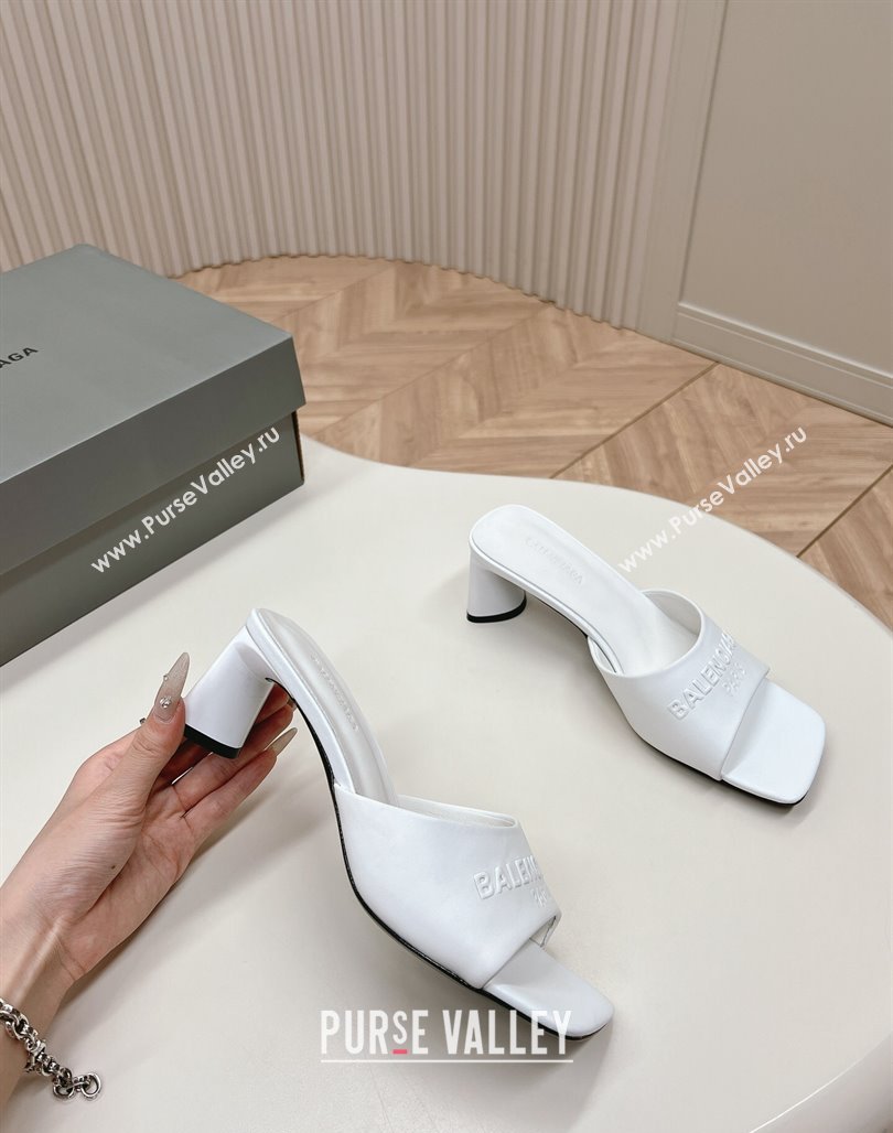 Balenciaga Duty Free Heel Slide Sandals 6cm in Calfskin White 2024 (MD-240629020)