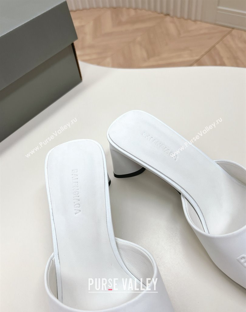 Balenciaga Duty Free Heel Slide Sandals 6cm in Calfskin White 2024 (MD-240629020)